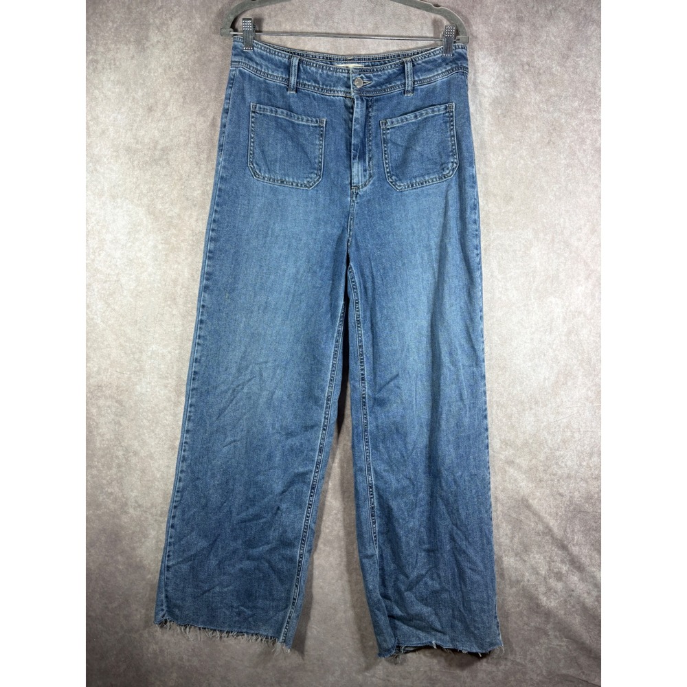 OAT New York Jeans Womens 10/30 Blue Cloud Luxe Wide Leg Raw Hem High Rise Boho